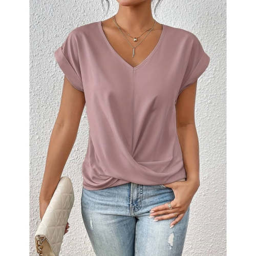 👚Casual Short Sleeve Elegant V-neck Twist Tee