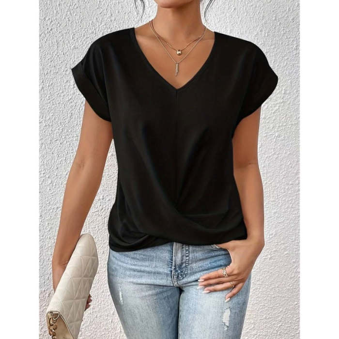 👚Casual Short Sleeve Elegant V-neck Twist Tee
