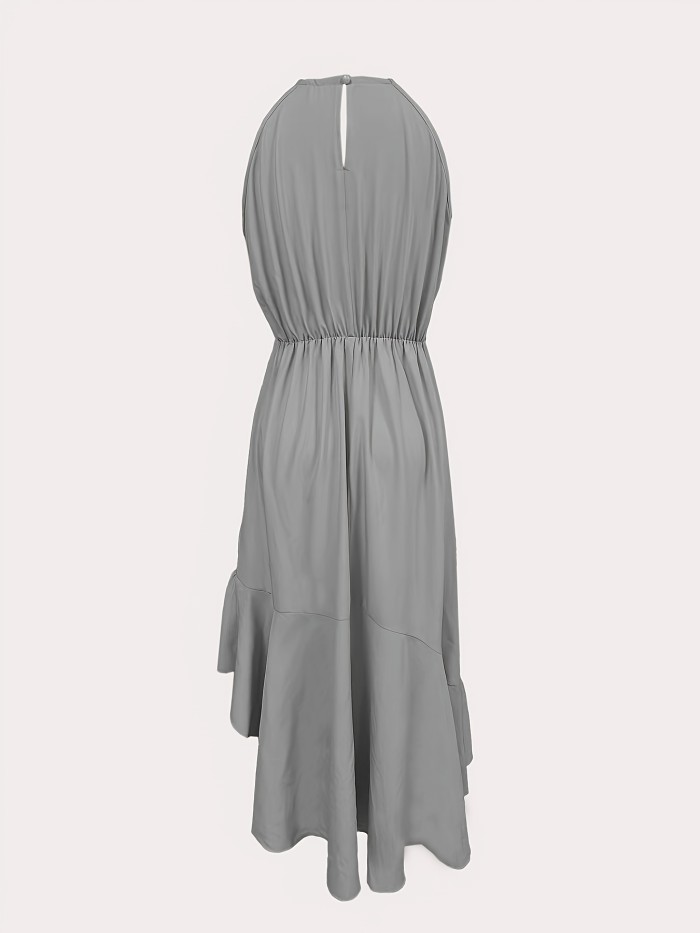 Spring and Summer Fashion Elegant Halter Neck Ruffle Dress