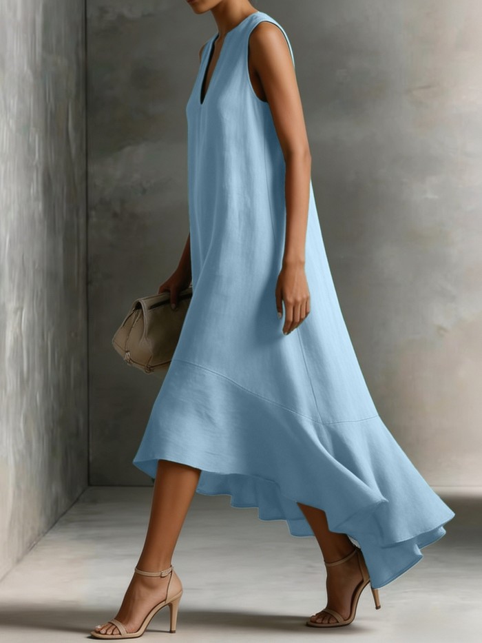 Fashion Women's Elegant V-Neck Sleeveless Asymmetrical Dress
