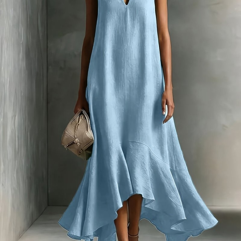 Fashion Women's Elegant V-Neck Sleeveless Asymmetrical Dress