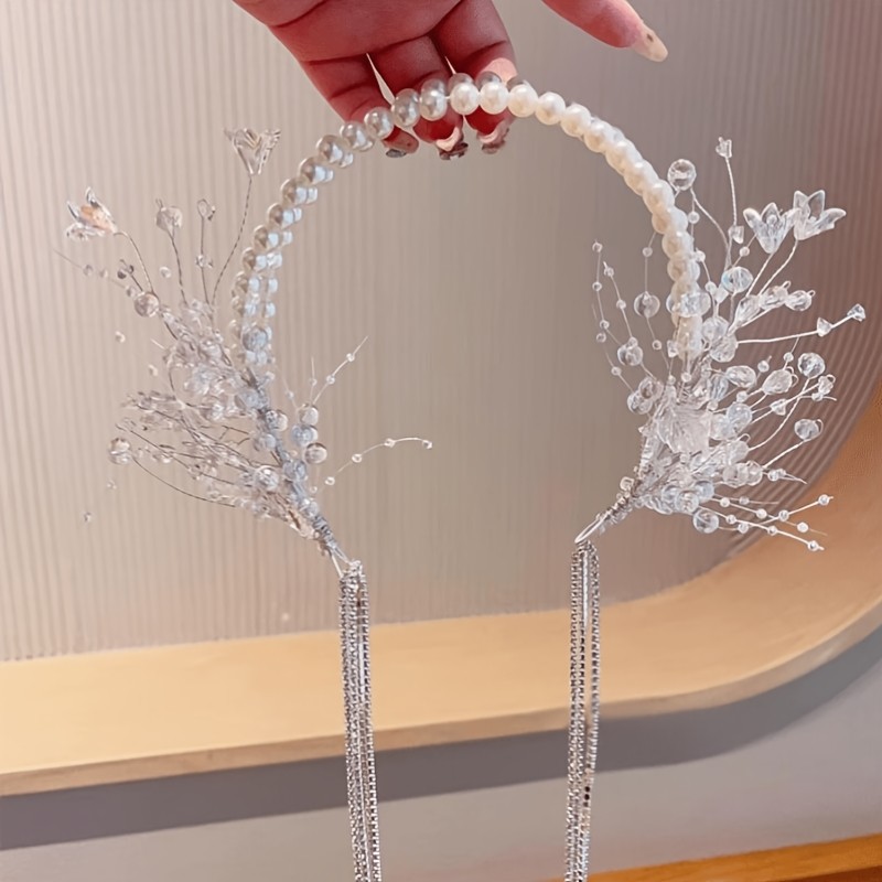 High-Quality Aesthetic Instagram-Style Simple Double-Layer Hair Crown with Petal Tassel Headband, Ultra-Ethereal Bridal Photoshoot Temperament Floral Crown, Street Photography Accessory Hairpiece