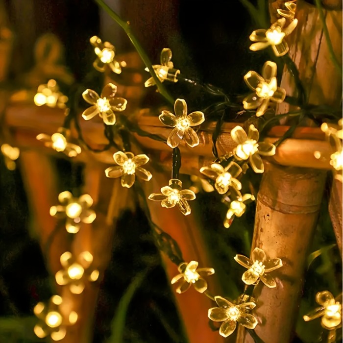 Cherry Blossom Solar String Lights - 100\u002F50\u002F20 LED, IPX4 Outdoor Solar Lights, Suitable for Easter, St. Patrick'S Day, Mother'S Day, Parties, Ramadan, Weddings, Holiday Courtyard Fence Patio Lawn Christmas Tree Decorations