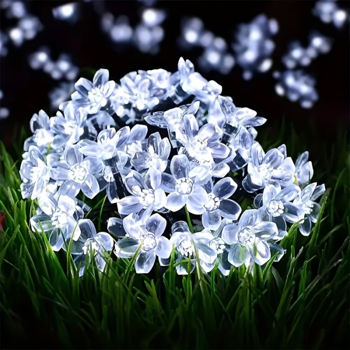 Cherry Blossom Solar String Lights - 100\u002F50\u002F20 LED, IPX4 Outdoor Solar Lights, Suitable for Easter, St. Patrick'S Day, Mother'S Day, Parties, Ramadan, Weddings, Holiday Courtyard Fence Patio Lawn Christmas Tree Decorations