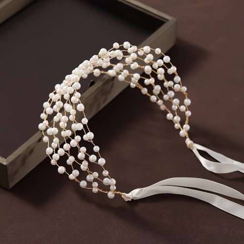 Western Bride Additions Wedding Dress Headband Handmade Pearl Mesh Hairband Foreign Style Hairband