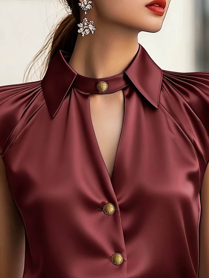 Shirt Top, Hollowed-Out Ruffled Design, Elegant and High-End, Summer