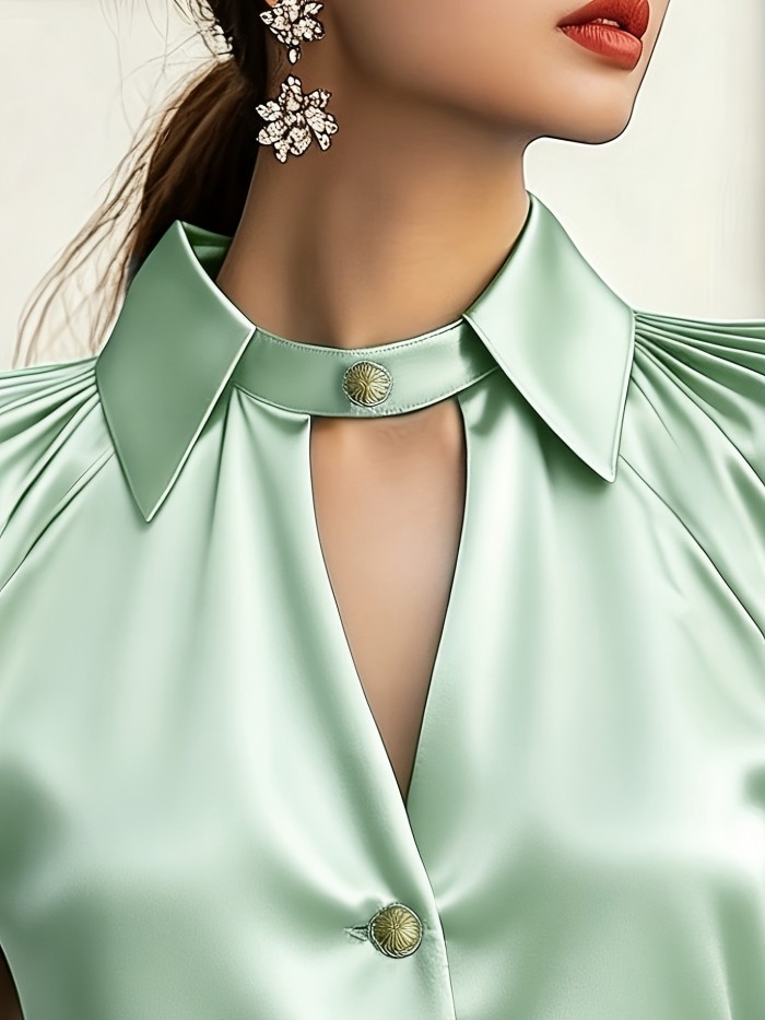 Shirt Top, Hollowed-Out Ruffled Design, Elegant and High-End, Summer