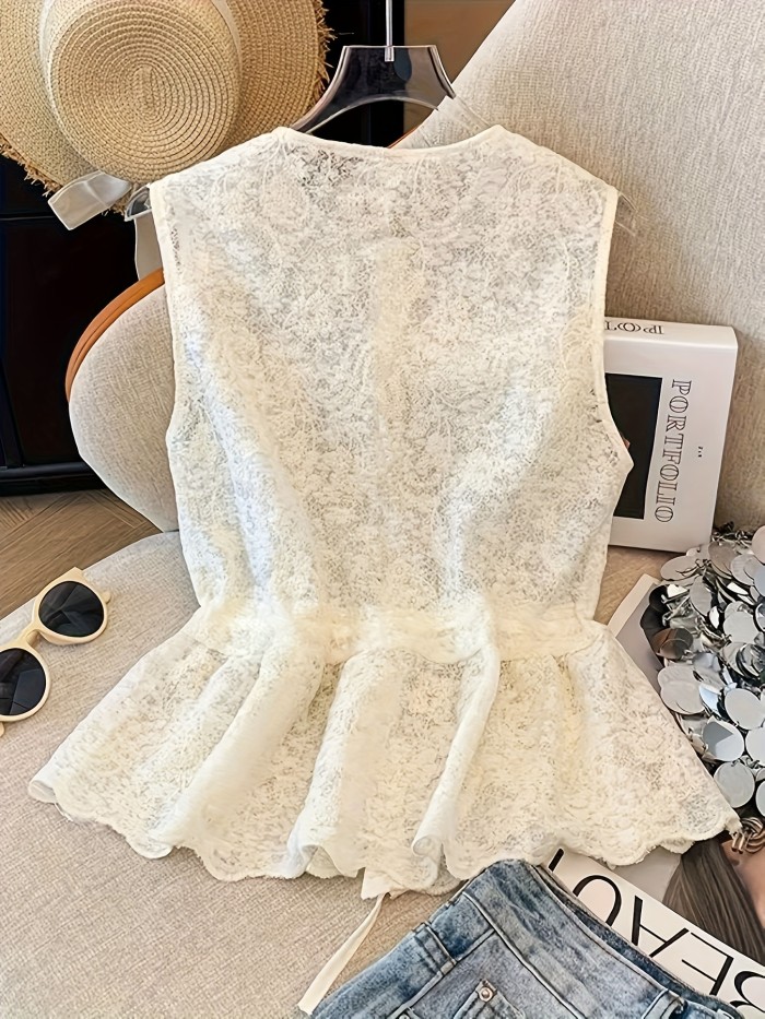 Women's Spring\u002FSummer Sleeveless Lace Shirt