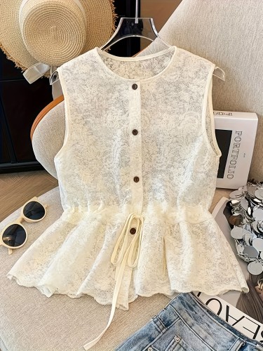 Women's Spring\u002FSummer Sleeveless Lace Shirt
