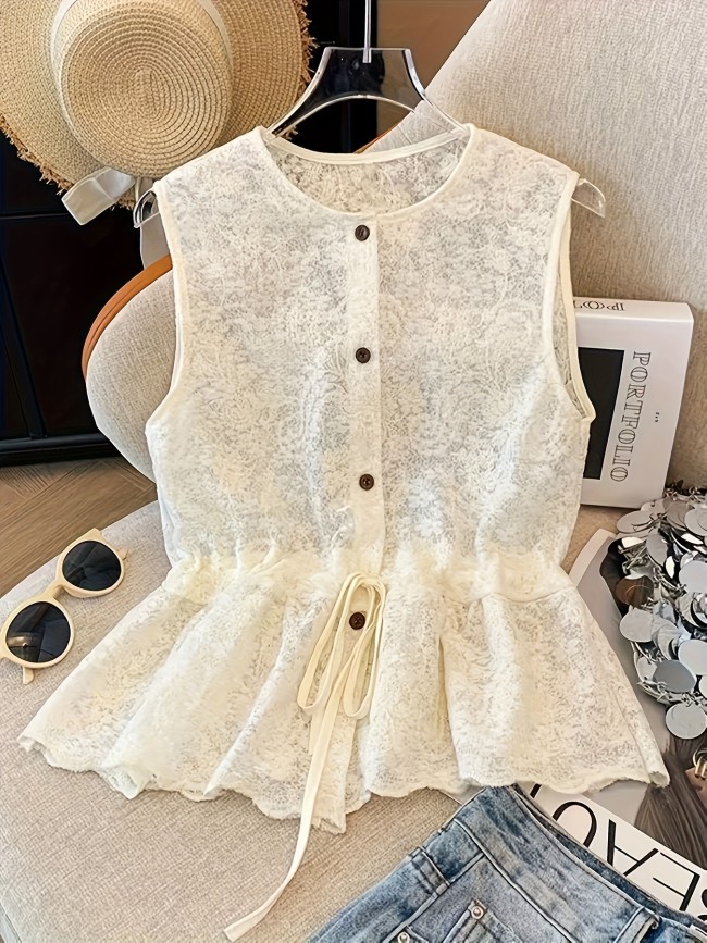 Women's Spring\u002FSummer Sleeveless Lace Shirt