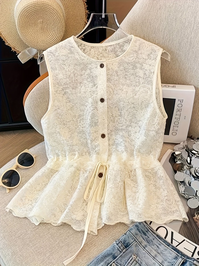Women's Spring\u002FSummer Sleeveless Lace Shirt