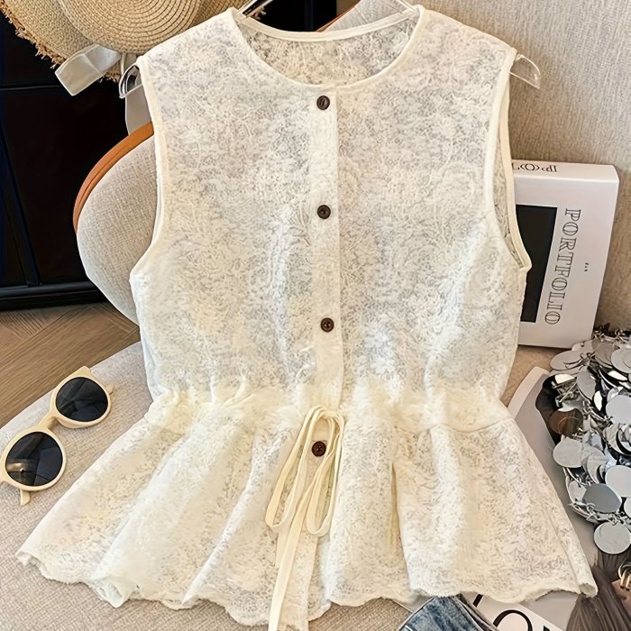 Women's Spring\u002FSummer Sleeveless Lace Shirt