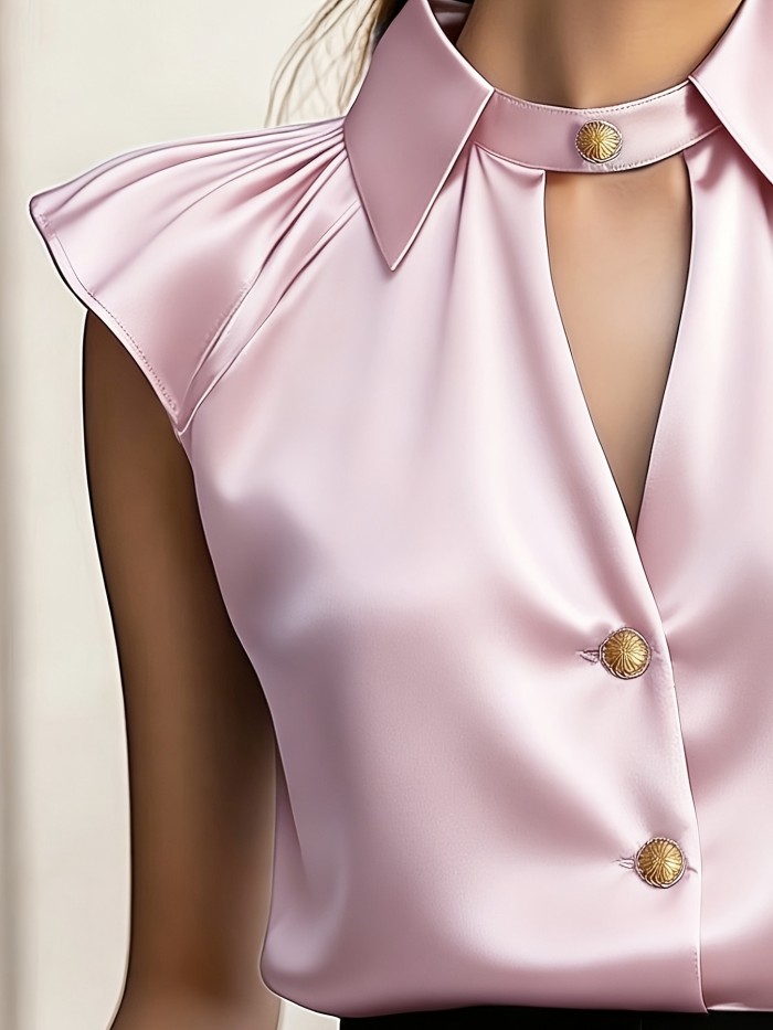 Shirt Top, Hollowed-Out Ruffled Design, Elegant and High-End, Summer