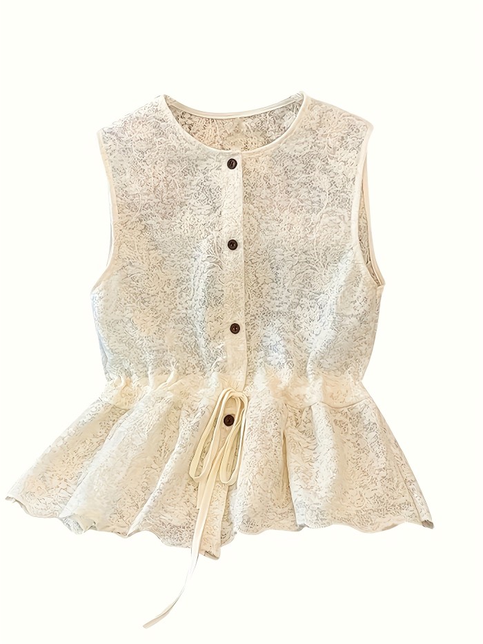 Women's Spring\u002FSummer Sleeveless Lace Shirt