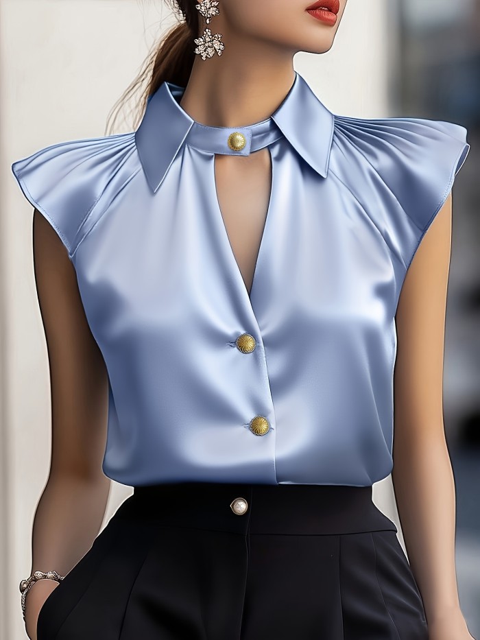 Shirt Top, Hollowed-Out Ruffled Design, Elegant and High-End, Summer