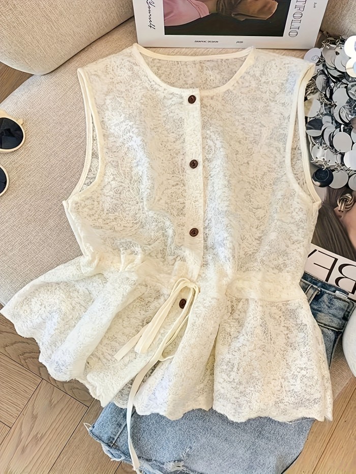 Women's Spring\u002FSummer Sleeveless Lace Shirt