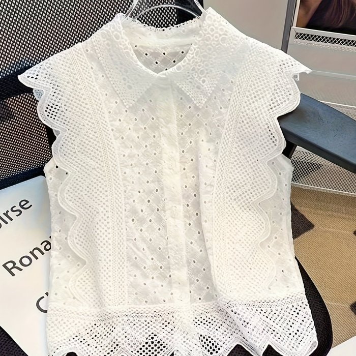 Hollow Collar Sweet Shirt for Women'S Summer New Western-Style Small Shirt Top