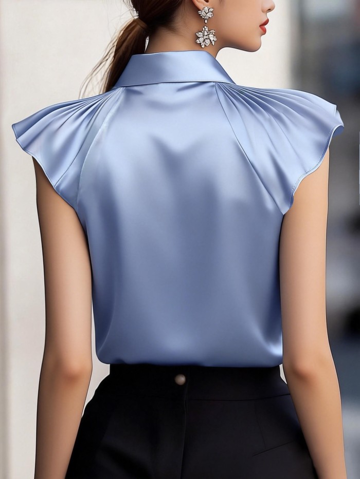 Shirt Top, Hollowed-Out Ruffled Design, Elegant and High-End, Summer
