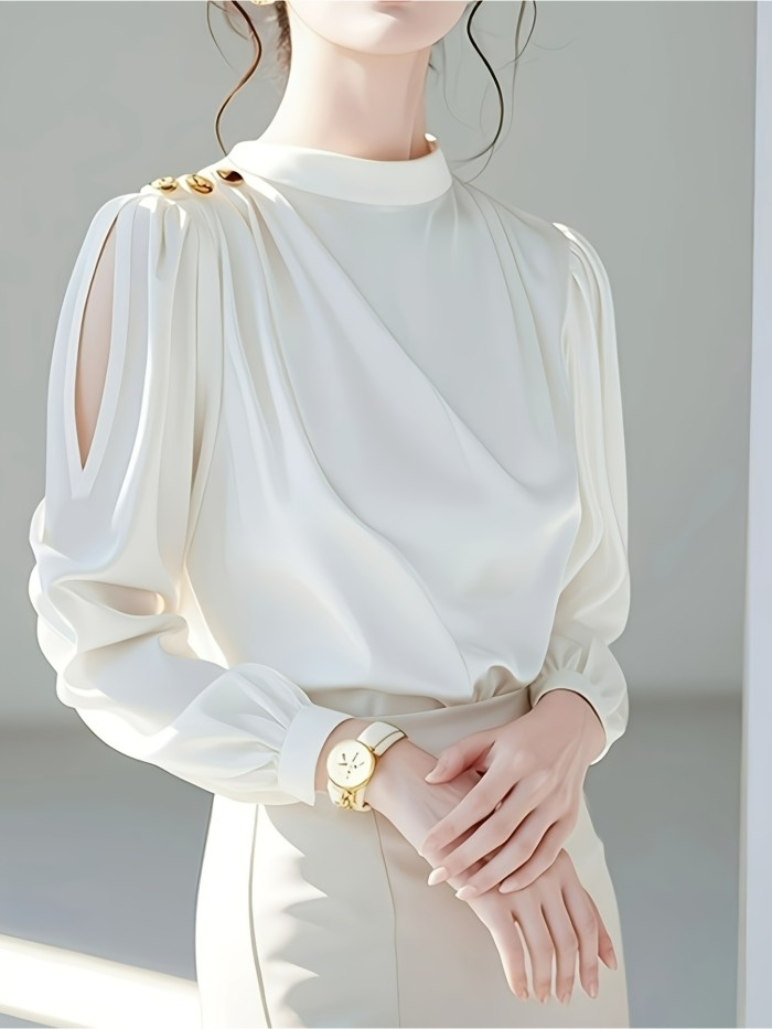 Women's Fashion Off-Shoulder Satin Professional Stand Collar Shirt
