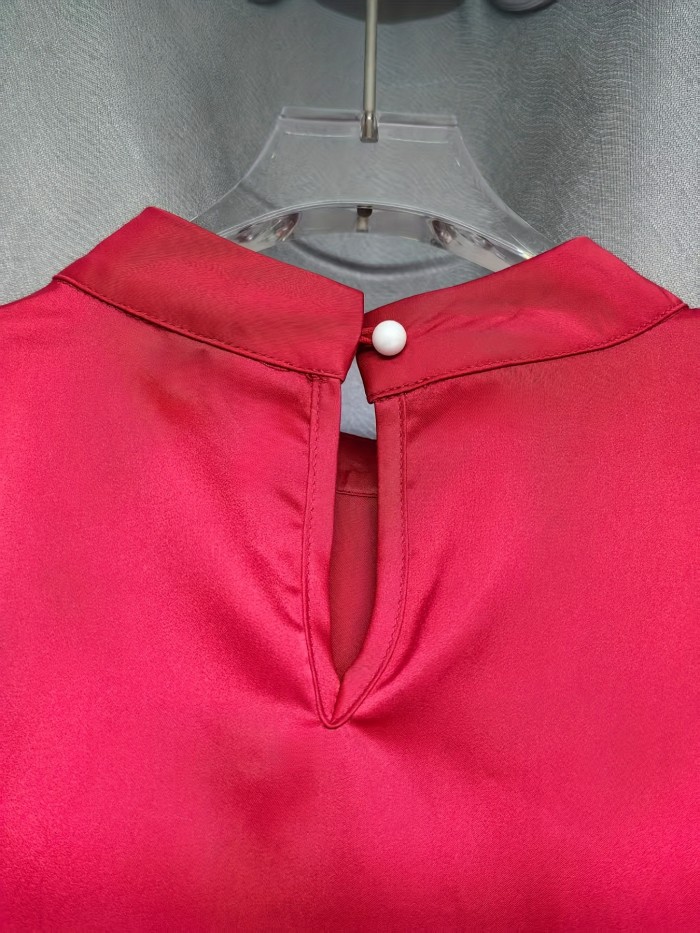 Women's Fashion Off-Shoulder Satin Professional Stand Collar Shirt