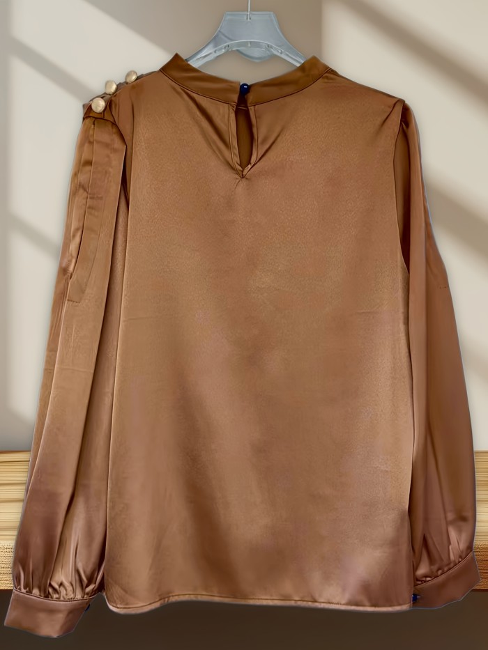 Women's Fashion Off-Shoulder Satin Professional Stand Collar Shirt