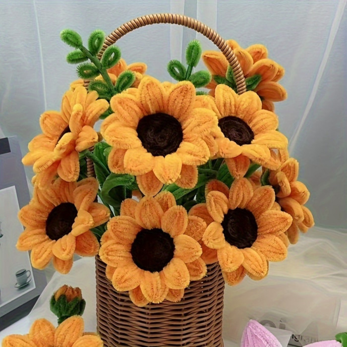 300pcs Nylon Iron Pipe Cleaners for Craft Projects - Sunflower Bouquet Fluffy Stems Crafting Supplies