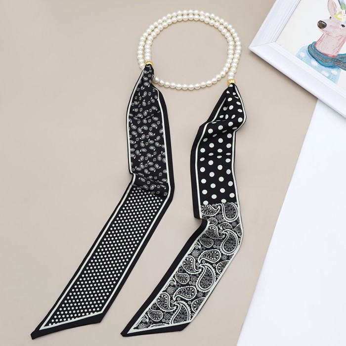 1pc French Retro Necklace Scarf Women Spring Summer Gentle Temperament Ribbon Hair Band All-Match Small Scarf Tassel Neck Chain