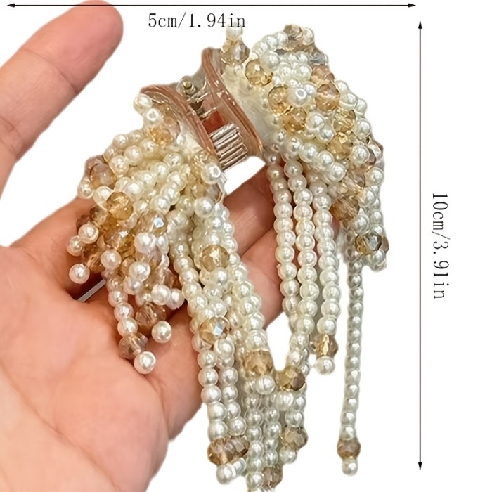 Elegant And Stylish Princess-Style Pearl Tassel Small Hair Clip Half-Tie Shark Clip Back of Head Hairpin Women-Daily Wear-Holiday Gift