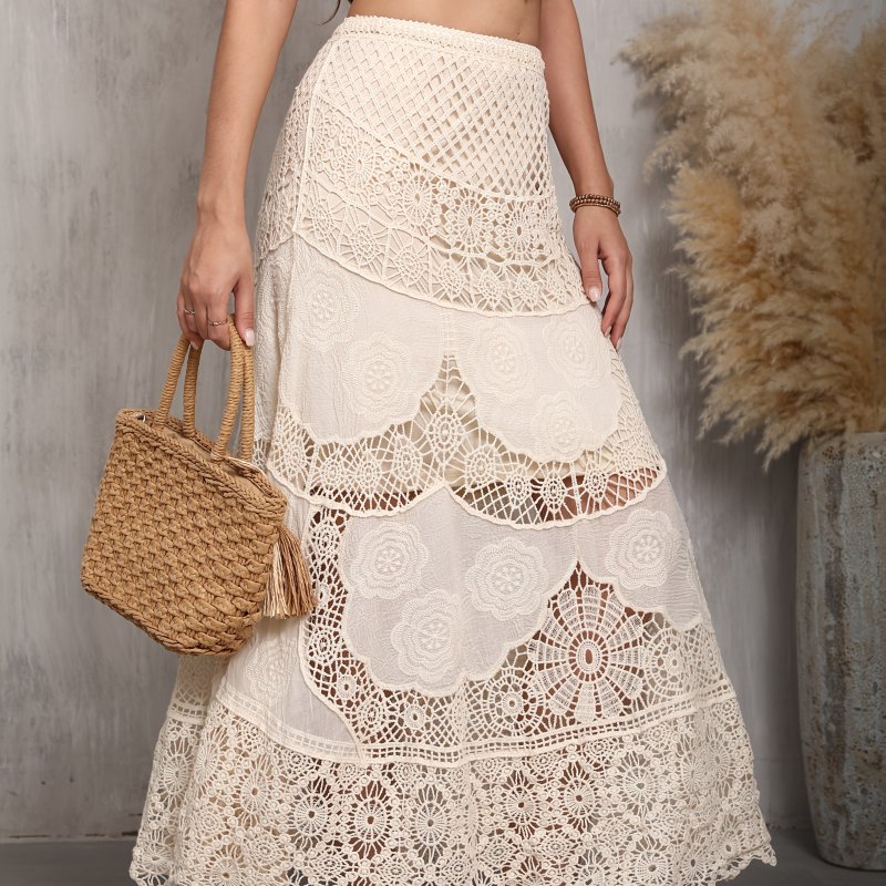 High-waisted Design Crochet Lace-up Hollow-out Skirt