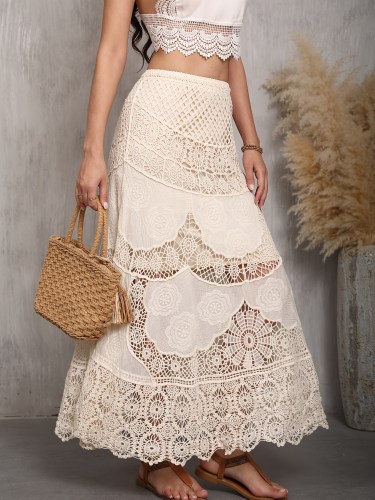 High-waisted Design Crochet Lace-up Hollow-out Skirt
