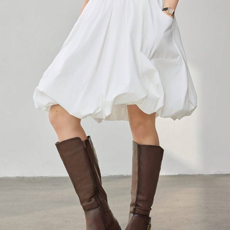 Women'S Elegant A-Line Solid Color Pleated Skirt