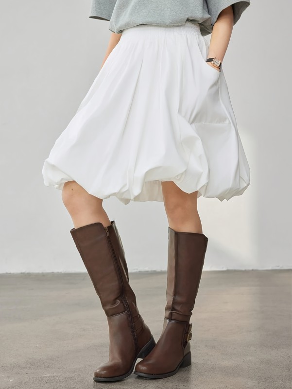Women'S Elegant A-Line Solid Color Pleated Skirt
