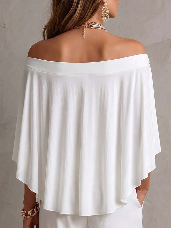 Women's Solid-color Off-shoulder Short-sleeve Casual Loose Cotton Top