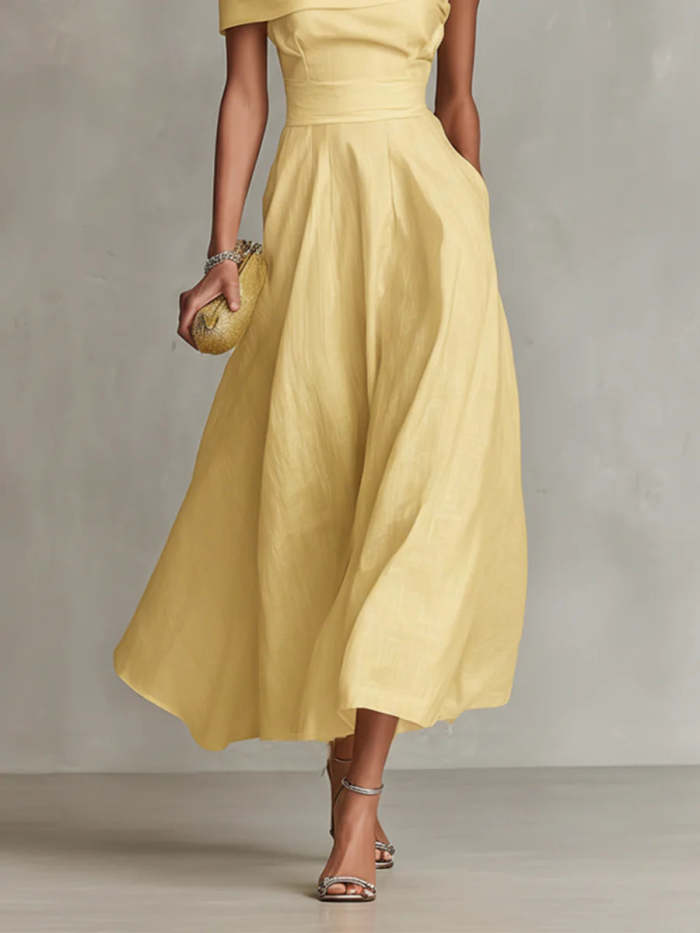 Elegant Yellow One-Shoulder Neckline Dress