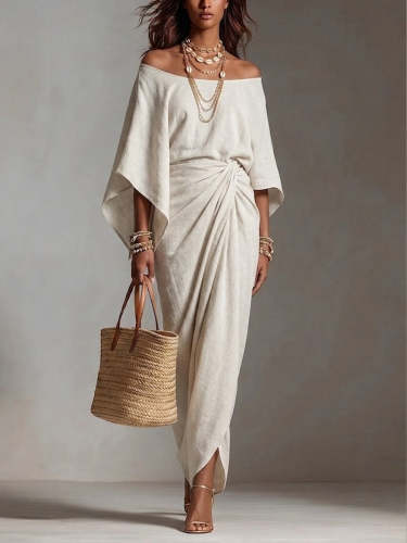 Women's off-shoulder cotton and linen dress
