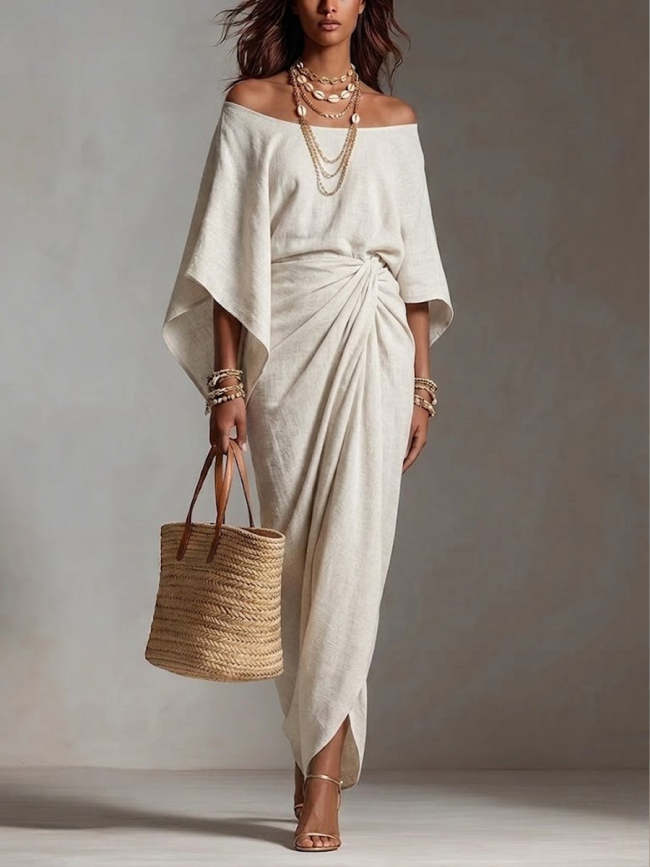 Women's off-shoulder cotton and linen dress