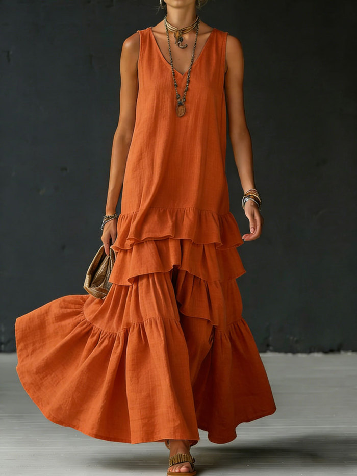 Women's Cotton And Linen Loose-fitting Solid Color Vest Dress