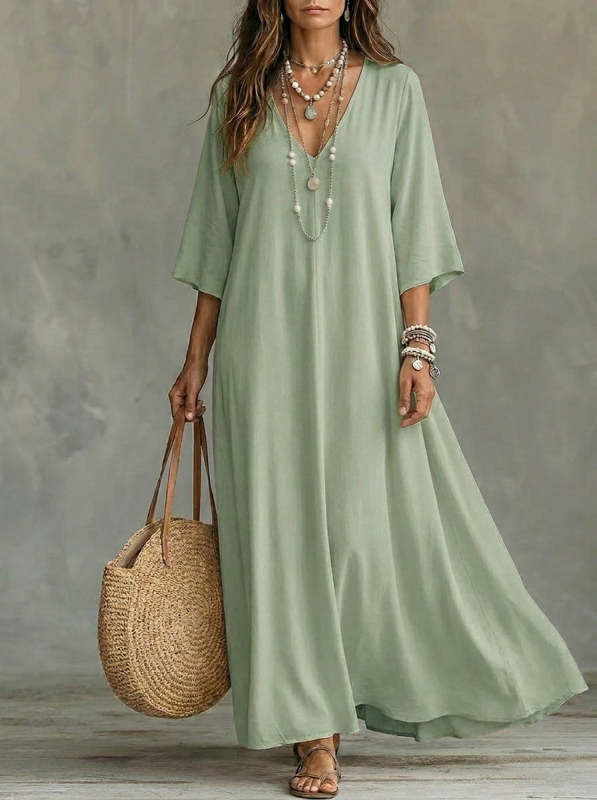 Women's Three-Quarter Sleeves Maxi Dress