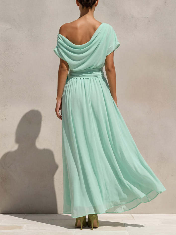 Women's Solid-color Off-shoulder Short-sleeve Casual Loose A-line Dress