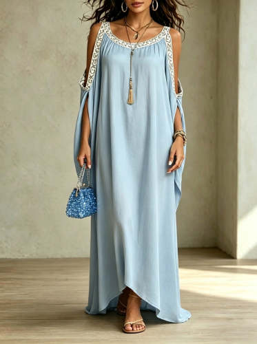 Women's Elegant Vocation Round Neck Loose Batwing Sleeves Maxi Dress