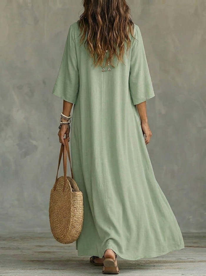 Women's Three-Quarter Sleeves Maxi Dress