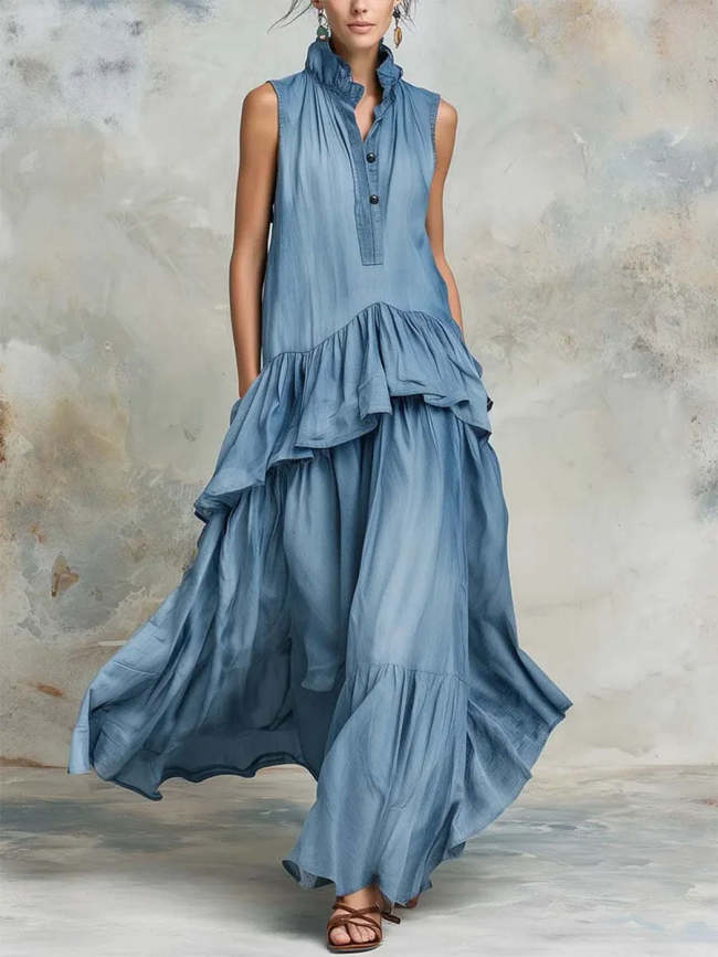 Women's Vintage Ruffled Maxi Dress