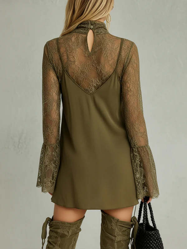 Stylish & Sexy Two-piece Set: Lace Top And Cotton Strappy Mini Dress