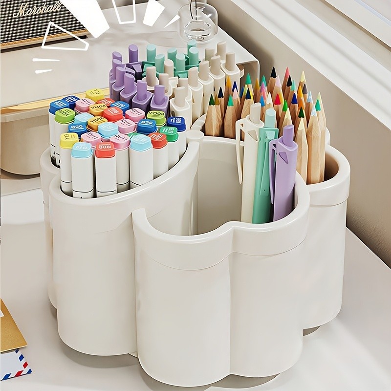 4-compartment Large-capacity Pencil Storage Box, Multifunctional Pen Holder, Desktop Organizer for Office Use, with 4 Compartments, Versatile Cosmetic Storage, Multi-compartment Storage, Simple Design, Ideal for Office and Bedroom