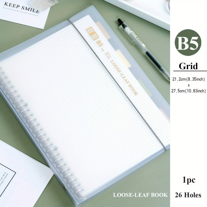 1pc, A5\u002FB5, 54 Sheets, 108 Pages, PP Cover, Removable Clear Coil Loose-leaf Notebook, Horizontal Line, Grid, English, Notepad For Students Or Business, Journal
