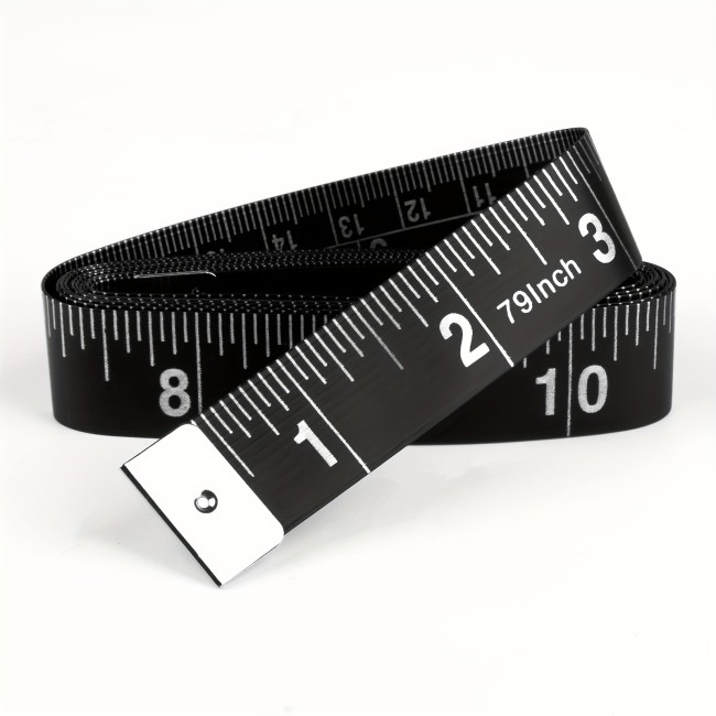 A Black\u002FYellow Measuring Tape Made of PVC Material, Waterproof And Dirt-Resistant, Measuring 200Cm\u002F79 Inches in Length And 2Cm in Width. It Features Exquisite Craftsmanship with Numbers And Is a Double-Sided Tape with Centimeters And Inches. Suitabl