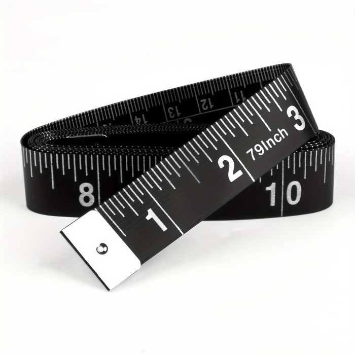A Black\u002FYellow Measuring Tape Made of PVC Material, Waterproof And Dirt-Resistant, Measuring 200Cm\u002F79 Inches in Length And 2Cm in Width. It Features Exquisite Craftsmanship with Numbers And Is a Double-Sided Tape with Centimeters And Inches. Suitabl