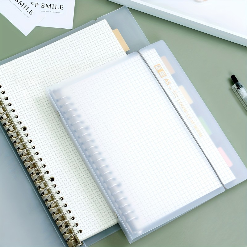 1pc, A5\u002FB5, 54 Sheets, 108 Pages, PP Cover, Removable Clear Coil Loose-leaf Notebook, Horizontal Line, Grid, English, Notepad For Students Or Business, Journal
