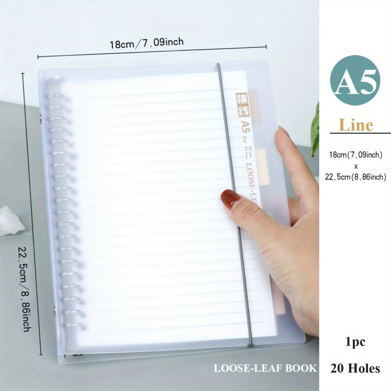 1pc, A5\u002FB5, 54 Sheets, 108 Pages, PP Cover, Removable Clear Coil Loose-leaf Notebook, Horizontal Line, Grid, English, Notepad For Students Or Business, Journal