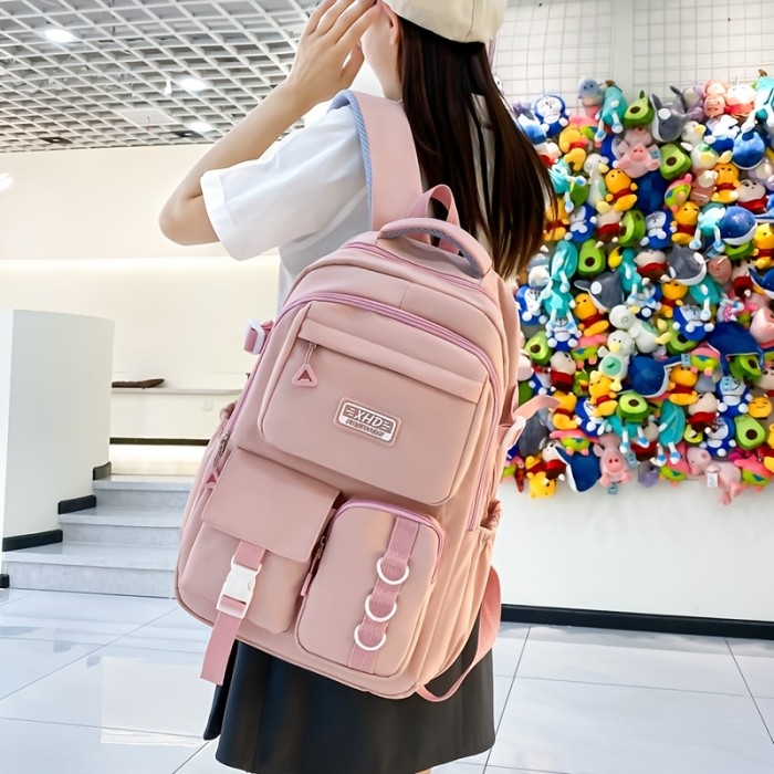 Solid Color Fashion Easy Multifunctional Large Capacity Women'S Backpack High Aesthetic Junior And High School Students' School Commuter Bag